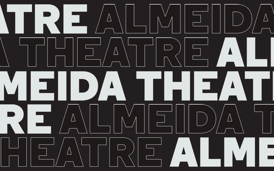 Almeida Theatre text repeated in solid and outlined letterforms
